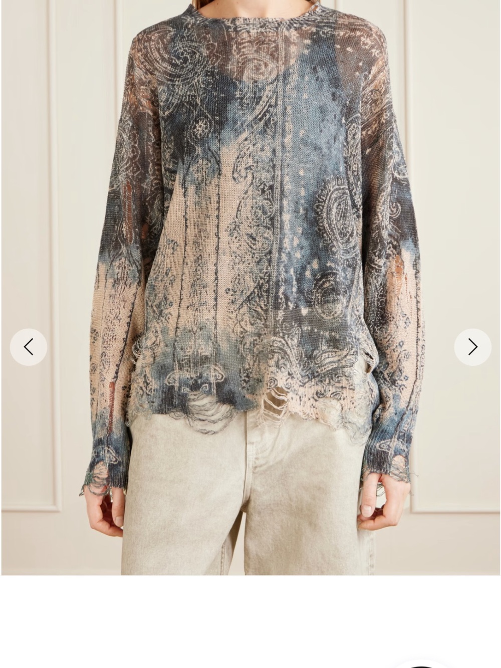 R13 Boyfriend distressed printed linen knit sweater